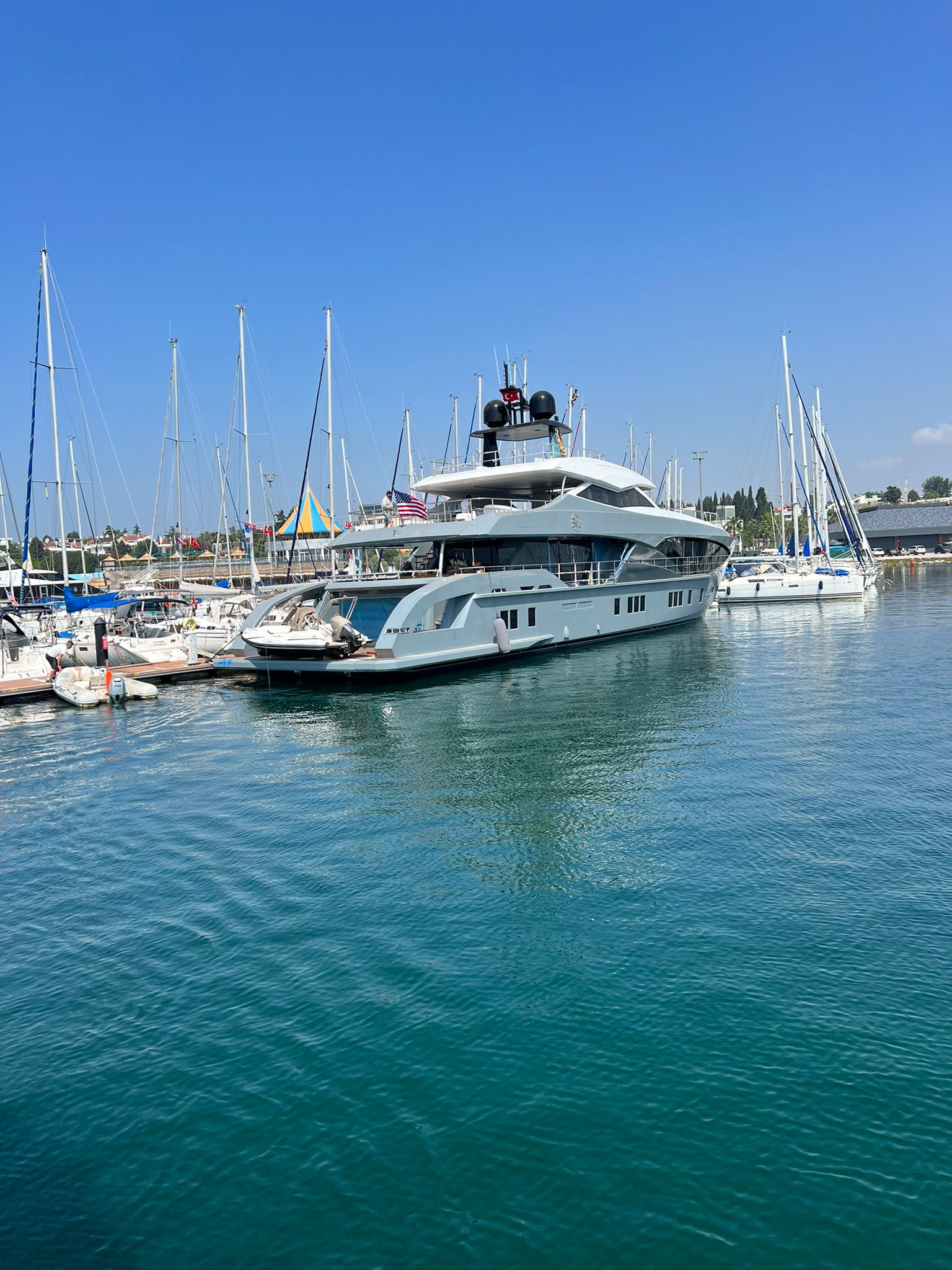 Modern yacht moored in a marina