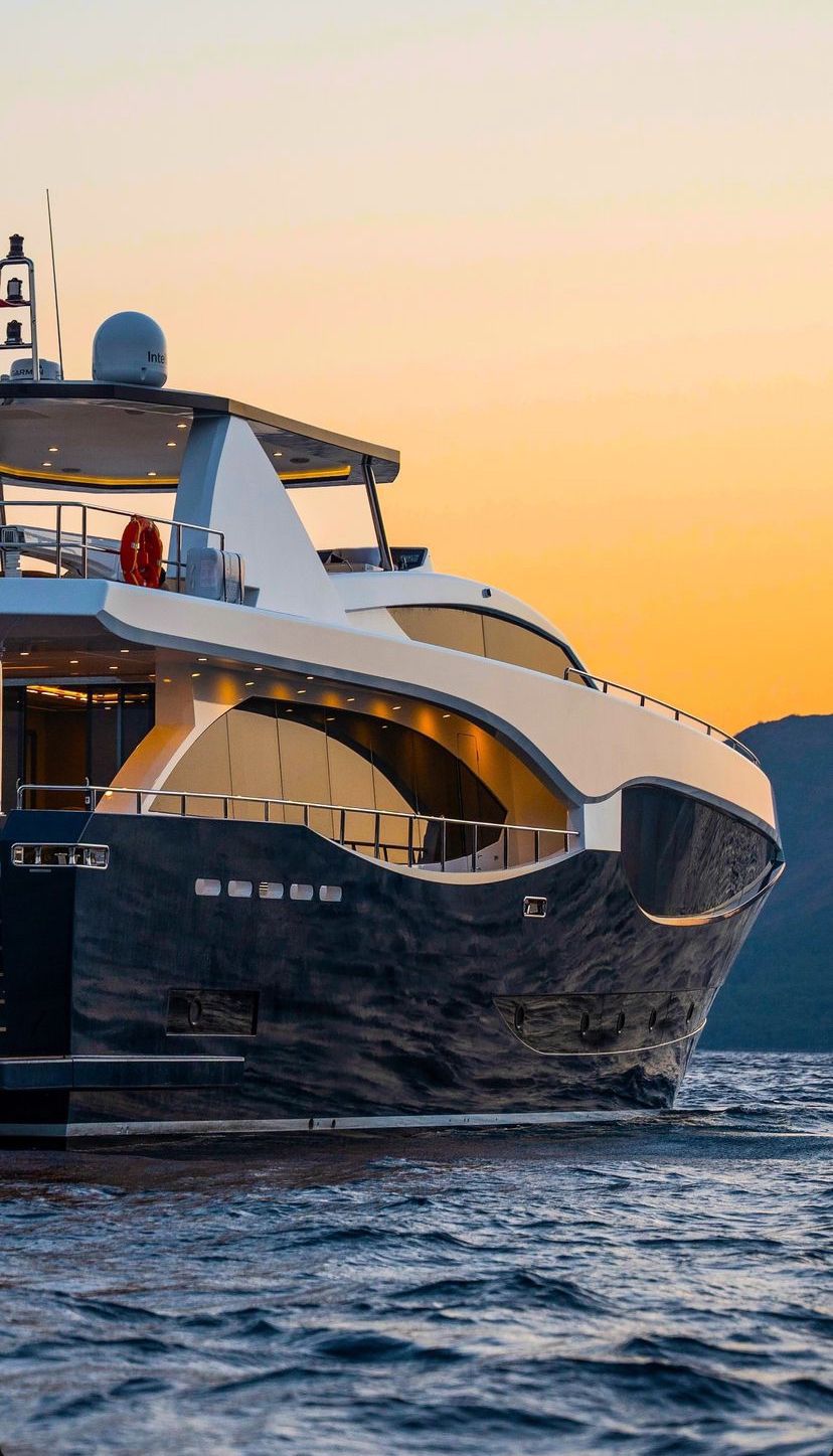 Yacht detail at sea during sunset